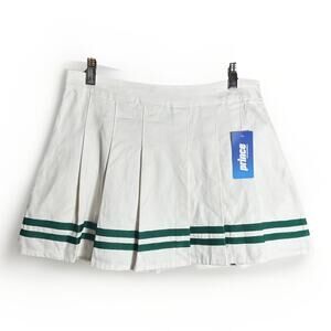 Prince Pickleball Pleated Skirt White Green Stripes Tennis NWT Cotton Sz Small